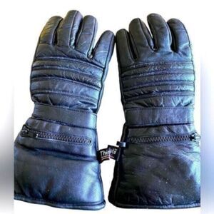 EUC - Black Leather Motorcycle Gloves - 3M insulate